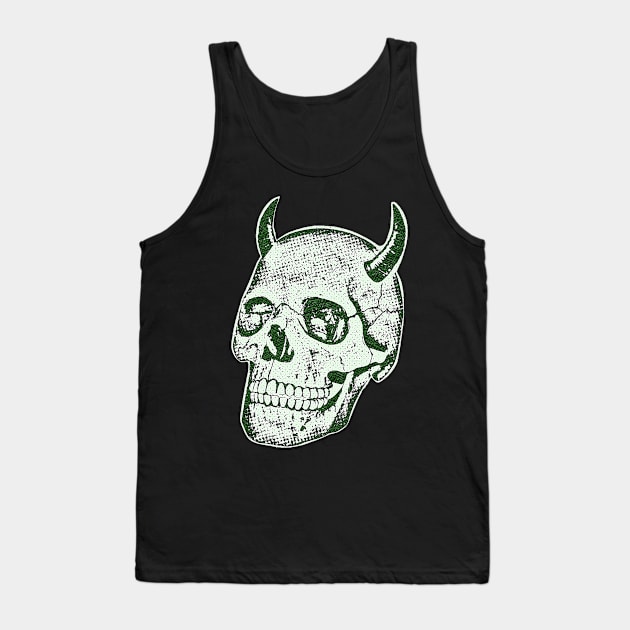 Horned Skull In Green Tank Top by Joe The Badger